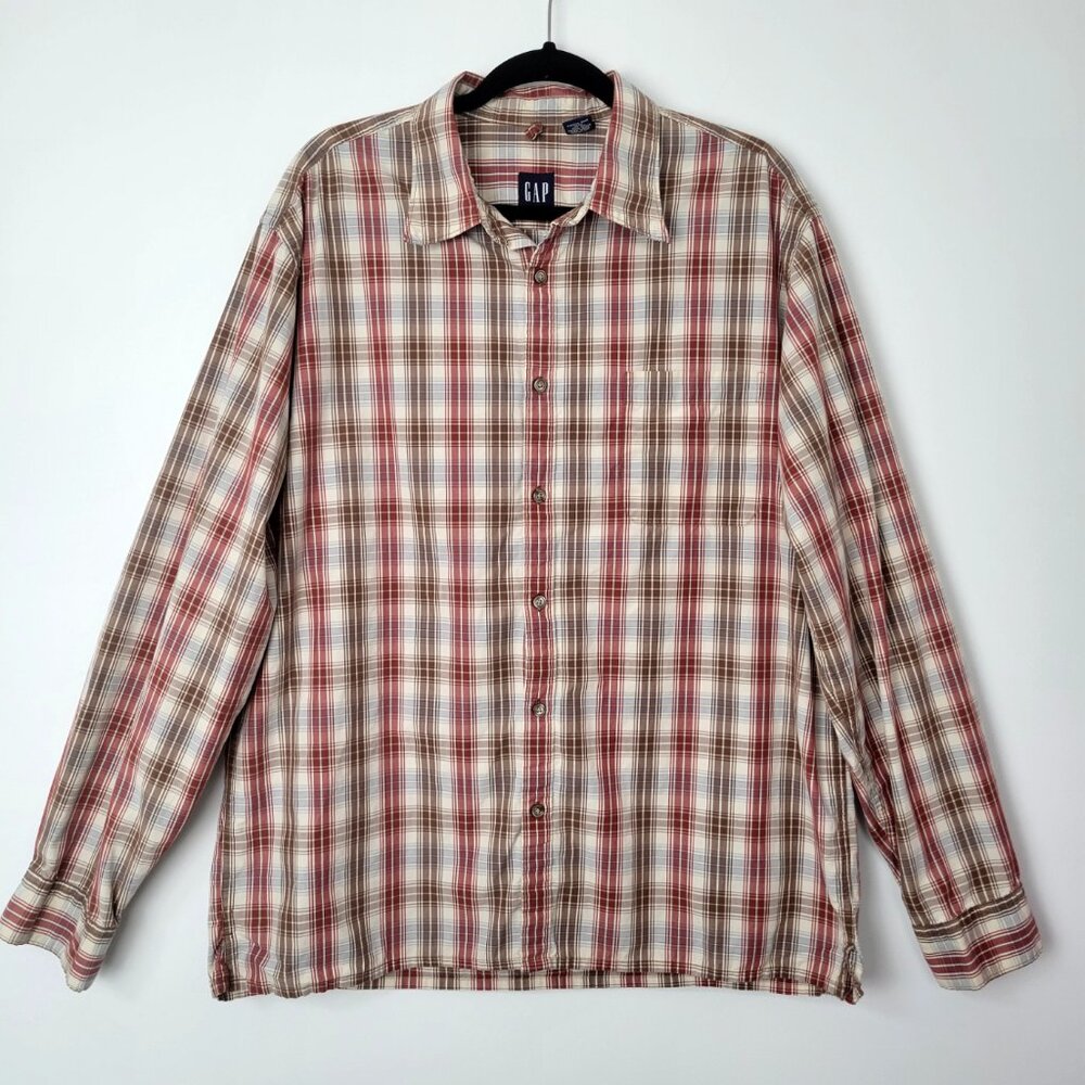 Vintage Y2K GAP Men’s Plaid Button-Down Shirt Long Sleeve